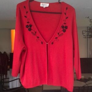 Studio 1 light weight sweater, red, beaded design